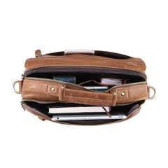 Small Brown Leather Briefcase Messenger Bag Work Vintage Handbag Shoulder Bag For Men - iwalletsmen