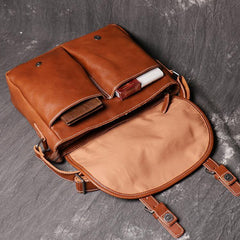 Dark Coffee Cool Leather 12 inches Small Satchel Messenger Bag Side Bag Brown Courier Bag For Men - iwalletsmen