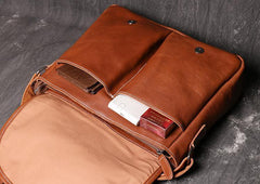 Dark Coffee Cool Leather 12 inches Small Satchel Messenger Bag Side Bag Brown Courier Bag For Men - iwalletsmen
