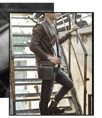Tan Cool Leather Men Small Side Bag Messenger Bag Belt Pouch Waist Bag for Men - iwalletsmen