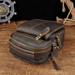 Tan Cool Leather Men Small Side Bag Messenger Bag Belt Pouch Waist Bag for Men - iwalletsmen