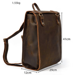 Dark Brown Mens Leather Satchel College Backpack Laptop Backpack Satchel Backpack for Men - iwalletsmen