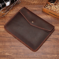 Dark Brown Envelope Bag Mens Leather Office Documents Bags A4 Paper File Pouch Clutch Bag