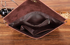 Dark Brown Envelope Bag Mens Leather Office Documents Bags A4 Paper File Pouch Clutch Bag