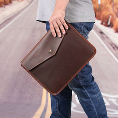 Dark Brown Envelope Bag Mens Leather Office Documents Bags A4 Paper File Pouch Clutch Bag