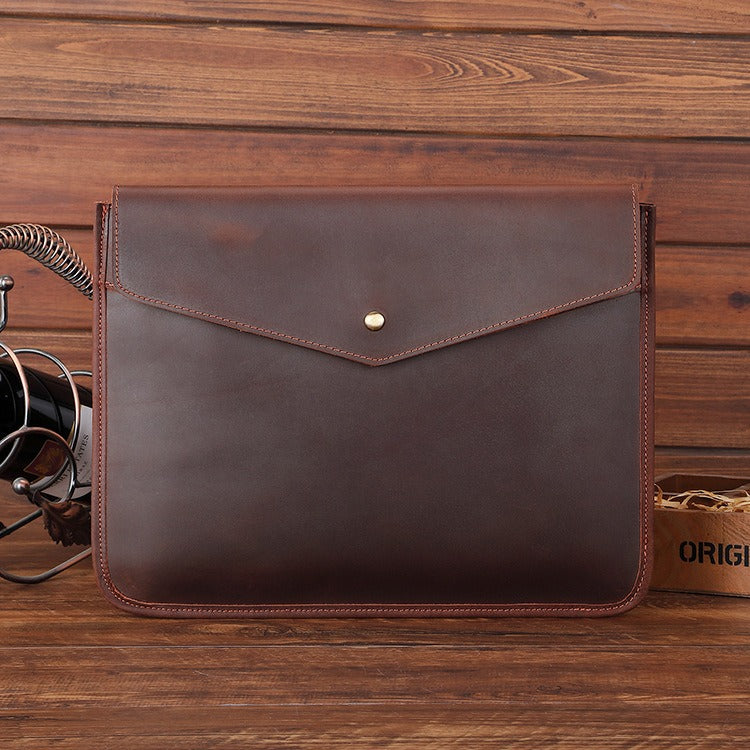 Black Coffee Envelope Bag Mens Leather Office Documents Bags A4 Paper File Pouch Clutch Bag