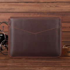 Dark Brown Envelope Bag Mens Leather Office Documents Bags A4 Paper File Pouch Clutch Bag