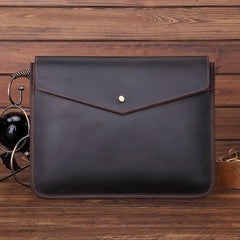 Dark Brown Envelope Bag Mens Leather Office Documents Bags A4 Paper File Pouch Clutch Bag