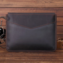 Dark Brown Envelope Bag Mens Leather Office Documents Bags A4 Paper File Pouch Clutch Bag