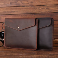 Dark Brown Envelope Bag Mens Leather Office Documents Bags A4 Paper File Pouch Clutch Bag