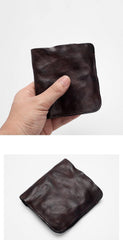 Dark Brown Handmade Leather Mens Bifold Small Wallet Brown billfold Wallet Card Wallet For Men - iwalletsmen