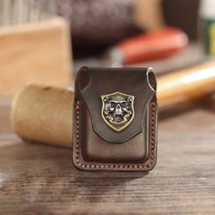 Dark Brown Handmade Leather Mens Armor Zippo Lighter Cases With Belt Loop Zippo Armor Lighter Holders For Men - iwalletsmen