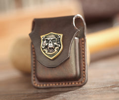 Dark Brown Handmade Leather Mens Armor Zippo Lighter Cases With Belt Loop Zippo Armor Lighter Holders For Men - iwalletsmen