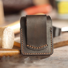 Dark Brown Handmade Leather Mens Armor Zippo Lighter Cases With Belt Loop Zippo Armor Lighter Holders For Men - iwalletsmen