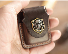 Dark Brown Handmade Leather Mens Armor Zippo Lighter Cases With Belt Loop Zippo Armor Lighter Holders For Men - iwalletsmen