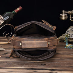 Dark Brown LEATHER MENS Vertical SHOULDER BAG SIDE BAG COURIER BAG MESSENGER BAG FOR MEN - iwalletsmen