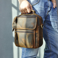 Dark Brown LEATHER MENS Vertical SHOULDER BAG SIDE BAG COURIER BAG MESSENGER BAG FOR MEN - iwalletsmen