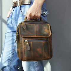 Dark Brown LEATHER MENS Vertical SHOULDER BAG SIDE BAG COURIER BAG MESSENGER BAG FOR MEN - iwalletsmen