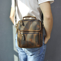 Dark Brown LEATHER MENS Vertical SHOULDER BAG SIDE BAG COURIER BAG MESSENGER BAG FOR MEN - iwalletsmen