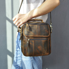 Dark Brown LEATHER MENS Vertical SHOULDER BAG SIDE BAG COURIER BAG MESSENGER BAG FOR MEN - iwalletsmen
