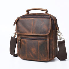 Dark Brown LEATHER MENS Vertical SHOULDER BAG SIDE BAG COURIER BAG MESSENGER BAG FOR MEN - iwalletsmen