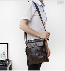 Dark Coffee LEATHER MENS Ipad Vertical SIDE BAG COURIER BAG Small Vertical MESSENGER BAG FOR MEN - iwalletsmen