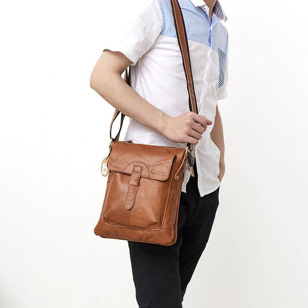 Dark Coffee LEATHER MENS Ipad Vertical SIDE BAG COURIER BAG Small Vertical MESSENGER BAG FOR MEN - iwalletsmen