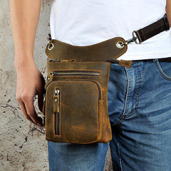 Dark Brown LEATHER MEN'S Belt Pouch Mini Side bag Vertical Phone Bag MESSENGER BAG Belt Bag FOR MEN - iwalletsmen