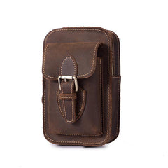 Brown LEATHER MEN'S Phone Holster Small Belt Pouch Mini Waist Bag Vertical Phone Holster FOR MEN - iwalletsmen
