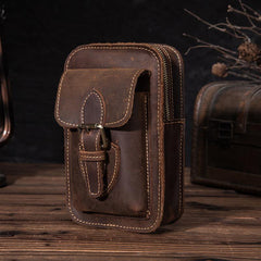 Brown LEATHER MEN'S Phone Holster Small Belt Pouch Mini Waist Bag Vertical Phone Holster FOR MEN - iwalletsmen