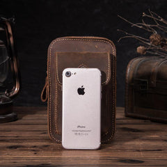 Brown LEATHER MEN'S Phone Holster Small Belt Pouch Mini Waist Bag Vertical Phone Holster FOR MEN - iwalletsmen