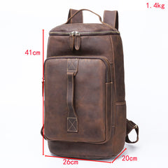 Dark Coffee Bucket Leather Men's 14 inches Large College Backpack Barrel Travel Backpack For Men - iwalletsmen