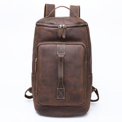 Dark Coffee Bucket Leather Men's 14 inches Large College Backpack Barrel Travel Backpack For Men - iwalletsmen