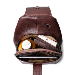 Top Brown Leather Men's Sling Bag Sling Pack Chest Bag One Shoulder Backpack For Men - iwalletsmen