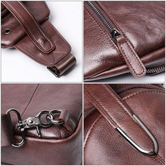 Top Brown Leather Men's Sling Bag Sling Pack Chest Bag One Shoulder Backpack For Men - iwalletsmen