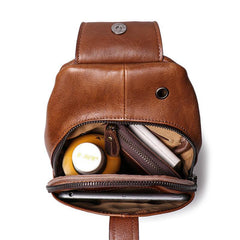 Top Brown Leather Men's Sling Bag Sling Pack Chest Bag One Shoulder Backpack For Men - iwalletsmen