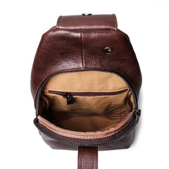 Top Brown Leather Men's Sling Bag Sling Pack Chest Bag One Shoulder Backpack For Men - iwalletsmen