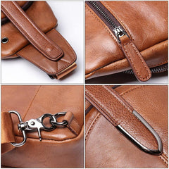 Top Brown Leather Men's Sling Bag Sling Pack Chest Bag One Shoulder Backpack For Men - iwalletsmen