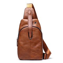 Top Brown Leather Men's Sling Bag Sling Pack Chest Bag One Shoulder Backpack For Men - iwalletsmen