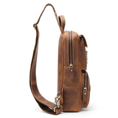 Brown Leather Men's Sling Bag Brown Sling Pack Chest Bags One Shoulder Backpack For Men - iwalletsmen