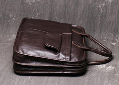 Dark Brown Leather Mens 15 inches Large Laptop Work Bag Handbag Briefcase Shoulder Bags Business Bags For Men - iwalletsmen