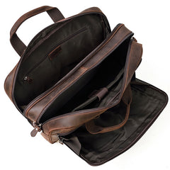 Dark Brown Leather Mens 15 inches Large Laptop Work Bag Handbag Briefcase Side Bags Business Bags For Men
