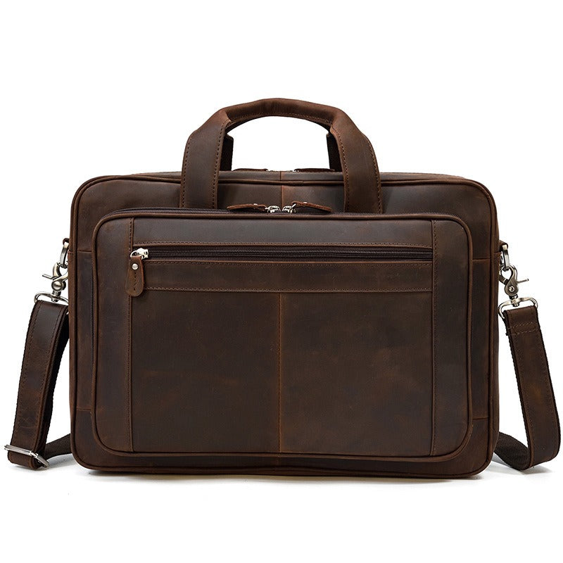 Dark Brown Leather Mens 15 inches Large Laptop Work Bag Handbag Briefcase Side Bags Business Bags For Men