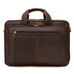 Dark Brown Leather Mens 15 inches Large Laptop Work Bag Handbag Briefcase Side Bags Business Bags For Men