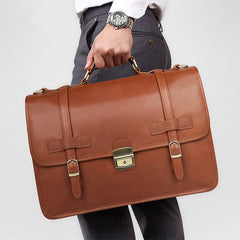 Top Brown Large Leather Mens Business 15 inches Laptop Work Briefcase Large Handbag Briefcase Business Bags For Men - iwalletsmen