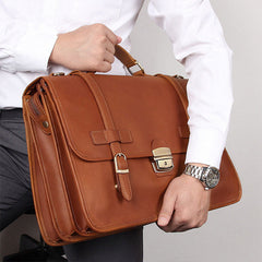 Top Brown Large Leather Mens Business 15 inches Laptop Work Briefcase Large Handbag Briefcase Business Bags For Men - iwalletsmen