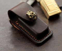 Skull Brown Leather Mens Dunhill Lighter Cases Standard Dunhill Lighter Holder For Men - iwalletsmen
