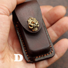 Skull Brown Leather Mens Dunhill Lighter Cases Standard Dunhill Lighter Holder For Men - iwalletsmen