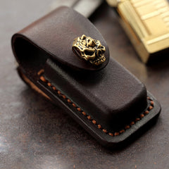 Skull Brown Leather Mens Dunhill Lighter Cases Standard Dunhill Lighter Holder For Men - iwalletsmen