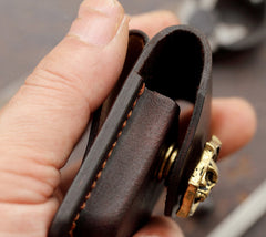 Skull Brown Leather Mens S.T.Dupont Lighter Cases Ronson Lighter Holder For Men - iwalletsmen
